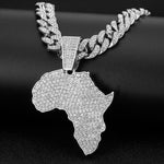Fashion Crystal Africa Map Pendant Necklace For Women Men's Hip Hop Accessories Jewelry Necklace Choker Cuban Link Chain Gift AlansiHouse 