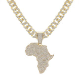 Fashion Crystal Africa Map Pendant Necklace For Women Men's Hip Hop Accessories Jewelry Necklace Choker Cuban Link Chain Gift AlansiHouse gold Cuban chain China, 24inch