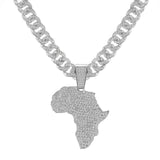 Fashion Crystal Africa Map Pendant Necklace For Women Men's Hip Hop Accessories Jewelry Necklace Choker Cuban Link Chain Gift AlansiHouse silver Cuban chain China, 16inch