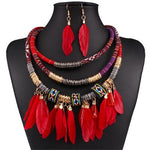 Feather Jewelry Set with Ethnic Gold Multilayer Tassel AlansiHouse H2633 