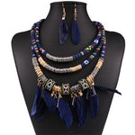 Feather Jewelry Set with Ethnic Gold Multilayer Tassel AlansiHouse H2634 