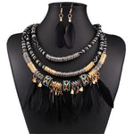 Feather Jewelry Set with Ethnic Gold Multilayer Tassel AlansiHouse H2635 
