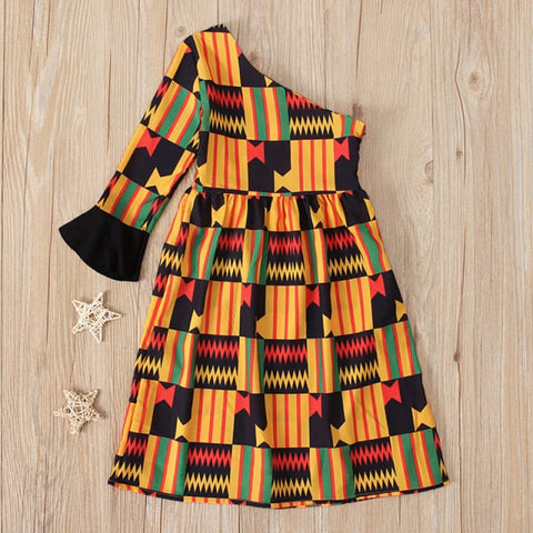 Girls African Kente Off-Shoulder Dress AlansiHouse orange-BN565 5T China