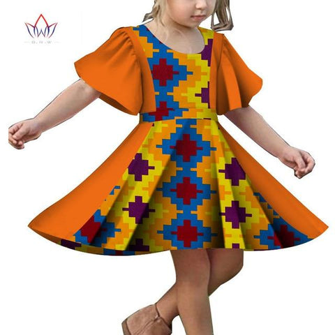 Girls Short Sleeve Dress with African Print Design AlansiHouse 3 XS 