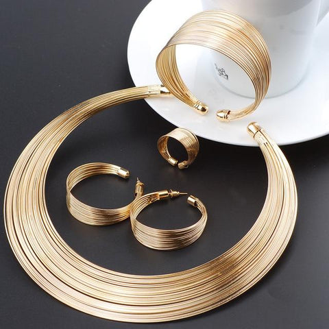 Gold Line Necklace Set for Women AlansiHouse gold set Resizable 45cm