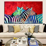 Hand-painted Bright Zebra Family Canvas Painting AlansiHouse 