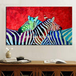 Hand-painted Bright Zebra Family Canvas Painting AlansiHouse 