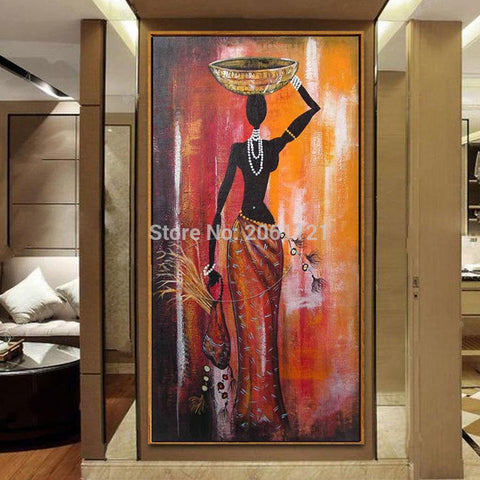 Hand Painted Figure Oil painting of African Woman (Large Vertical) AlansiHouse 