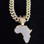 Iced Out Bling Map of Africa Pendant Necklace (with 13mm Cuban Chain) AlansiHouse 