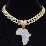 Iced Out Bling Map of Africa Pendant Necklace (with 13mm Cuban Chain) AlansiHouse Gold 16inch 