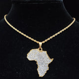 Iced Out Bling Map of Africa Pendant Necklace (with 13mm Cuban Chain) AlansiHouse gold 28inch 