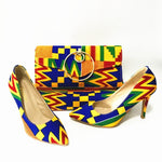 Kente Pattern High Heel Wax Fabric Shoes + Purse Set AlansiHouse 