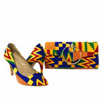 Kente Pattern High Heel Wax Fabric Shoes + Purse Set AlansiHouse 