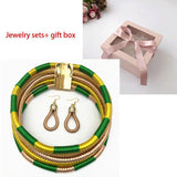 Liffly Brand Necklace Earrings Multi-layer Woven Jewelry Choker Necklace AlansiHouse gold set and box 40cm 