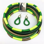 Liffly Brand Necklace Earrings Multi-layer Woven Jewelry Choker Necklace AlansiHouse green set 40cm 