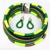 Liffly Brand Necklace Earrings Multi-layer Woven Jewelry Choker Necklace AlansiHouse green set 40cm 