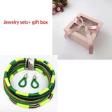 Liffly Brand Necklace Earrings Multi-layer Woven Jewelry Choker Necklace AlansiHouse green set and box 40cm 