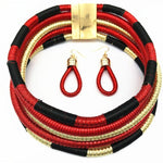 Liffly Brand Necklace Earrings Multi-layer Woven Jewelry Choker Necklace AlansiHouse Red set 40cm 