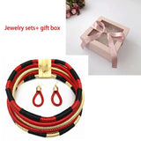 Liffly Brand Necklace Earrings Multi-layer Woven Jewelry Choker Necklace AlansiHouse Red set and box 40cm 