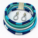 Liffly Brand Necklace Earrings Multi-layer Woven Jewelry Choker Necklace AlansiHouse sky blue set 40cm 