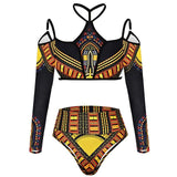 Long Sleeve High Wait African Dashiki Swimsuit AlansiHouse B274Black L 