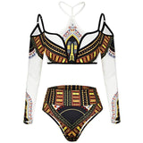 Long Sleeve High Wait African Dashiki Swimsuit AlansiHouse B274White XXL 