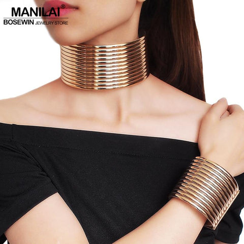 MANILAI Vintage Statement Choker Necklace and Bracelet Set AlansiHouse 