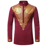 Men's African Dashiki Dress Shirts AlansiHouse wine red M 
