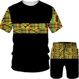 Men's African Dashiki Print T-Shirt & Shorts Set AlansiHouse Suits-Black 6XL 