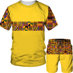 Men's African Dashiki Print T-Shirt & Shorts Set AlansiHouse Suits-Gold 5XL 