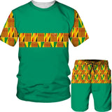 Men's African Dashiki Print T-Shirt & Shorts Set AlansiHouse Suits-Green XXXL 