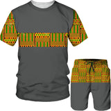 Men's African Dashiki Print T-Shirt & Shorts Set AlansiHouse Suits-Grey 4XL 