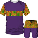 Men's African Dashiki Print T-Shirt & Shorts Set AlansiHouse Suits-Purple XXL 
