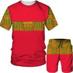 Men's African Dashiki Print T-Shirt & Shorts Set AlansiHouse Suits-Rose S 