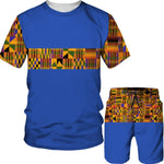 Men's African Dashiki Print T-Shirt & Shorts Set AlansiHouse Suits-Royal XXXL 