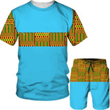 Men's African Dashiki Print T-Shirt & Shorts Set AlansiHouse Suits-Sky 4XL 