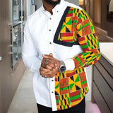 Men's African Kente Print Dress Shirt AlansiHouse white XL 