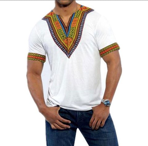 Men's African Print White Short Sleeve Shirt (Slim Fit) AlansiHouse 