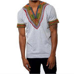 Men's African Print White Short Sleeve Shirt (Slim Fit) AlansiHouse gray XXL 