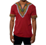 Men's African Print White Short Sleeve Shirt (Slim Fit) AlansiHouse red XL 