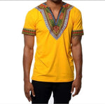 Men's African Print White Short Sleeve Shirt (Slim Fit) AlansiHouse yellow S 