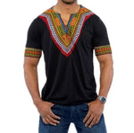 Mens African Tops Tee Shirt + Dashiki Casual Short Sleeve AlansiHouse black M 