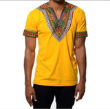 Mens African Tops Tee Shirt + Dashiki Casual Short Sleeve AlansiHouse yellow M 