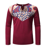 Men's African Wax Print Long-Sleeve Shirt AlansiHouse wine red XXL 