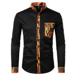 Men's Ankara Print Dress Shirt AlansiHouse black USA M 