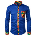 Men's Ankara Print Dress Shirt AlansiHouse blue USA M 