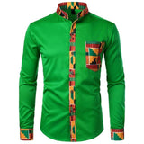 Men's Ankara Print Dress Shirt AlansiHouse green USA XL 