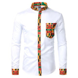 Men's Ankara Print Dress Shirt AlansiHouse white USA M 