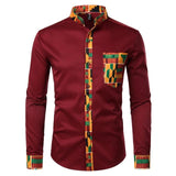 Men's Ankara Print Dress Shirt AlansiHouse wine red USA M 
