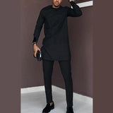 Men's Classic Solid Black Top and Pants Set AlansiHouse 